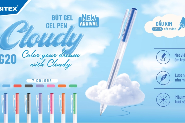 BÚT GEL BITEX CLOUDY G20,  LƯỚT NHẸ NHƯ MÂY, THÊM SẮC MÀU CHO TỪNG TRANG VIẾT