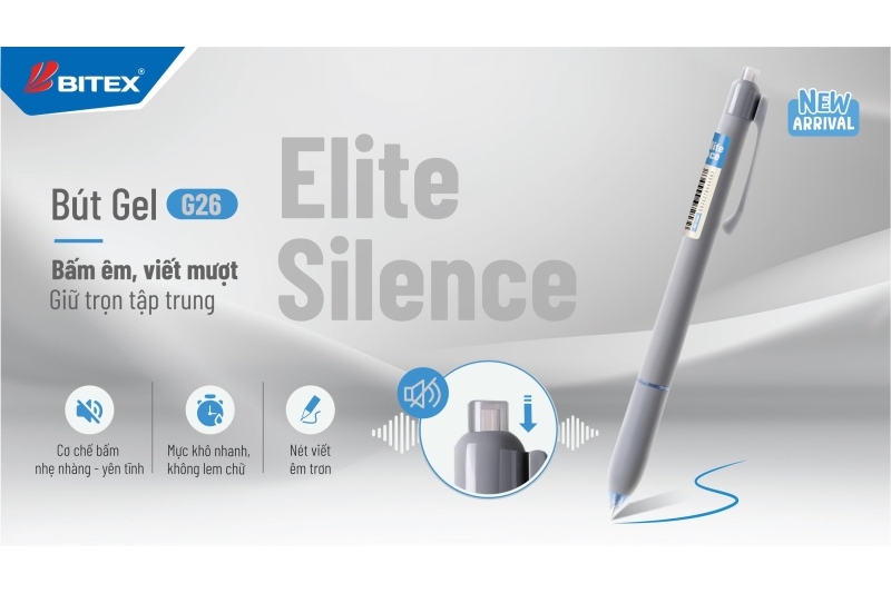 BÚT GEL BITEX ELITE SILENCE G26, BẤM ÊM, GIỮ TRỌN SỰ TẬP TRUNG