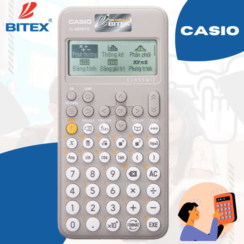 Máy tính cầm tay Casio chính hãng có tem chống hàng giả nổi 3D