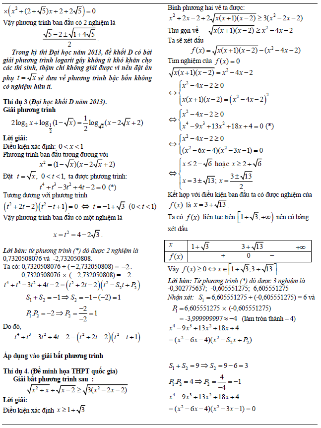 giải phương trình bậc 4