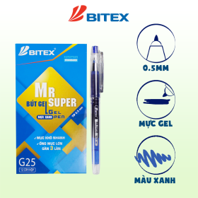 Bút gel Mr Supper mực xanh G25 (12 cây|hộp)