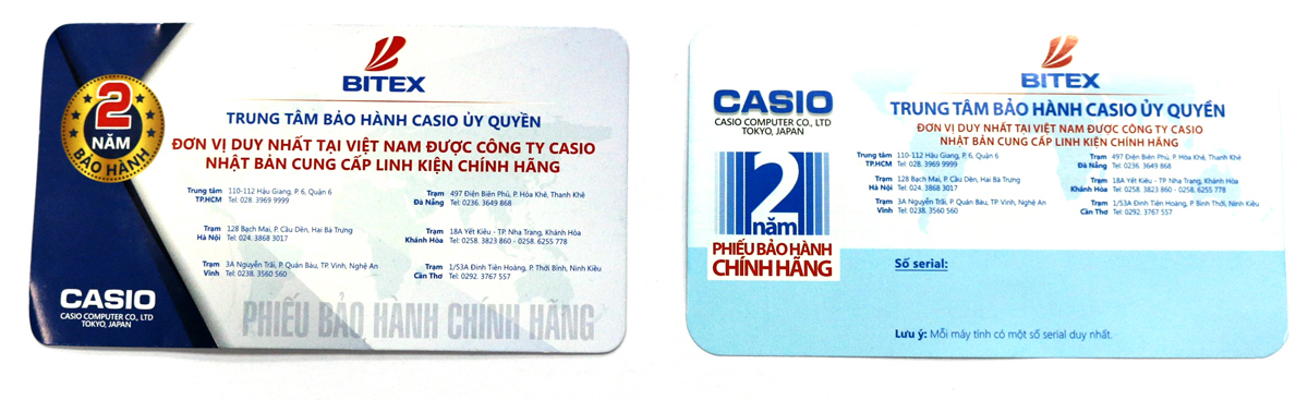 Phiếu bảo hành Casio