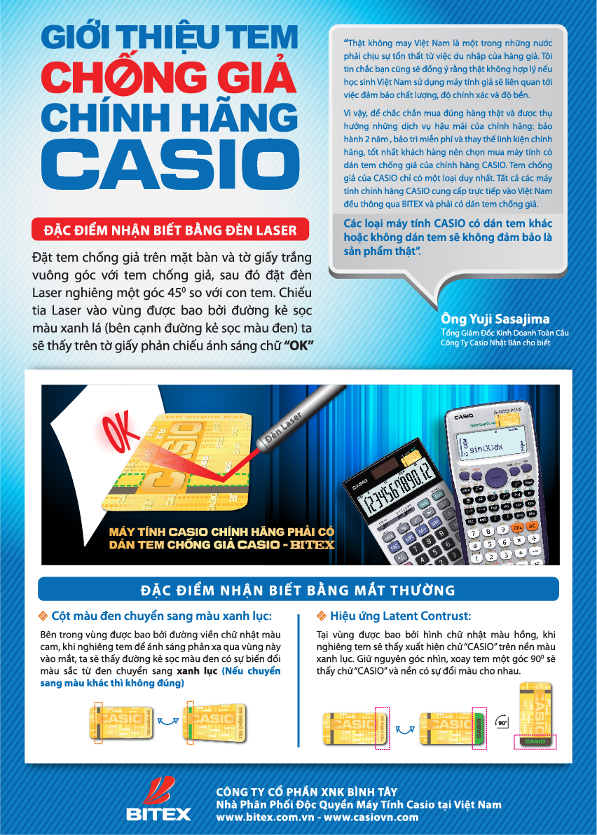 Hướng dẫn kiểm tra tem chống giả Casio
