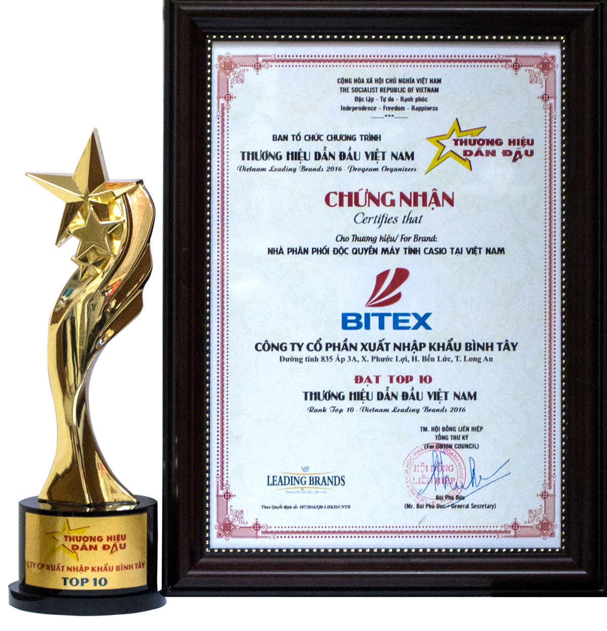 BITEX nhận danh hiệu top 10 thương hiệu Việt